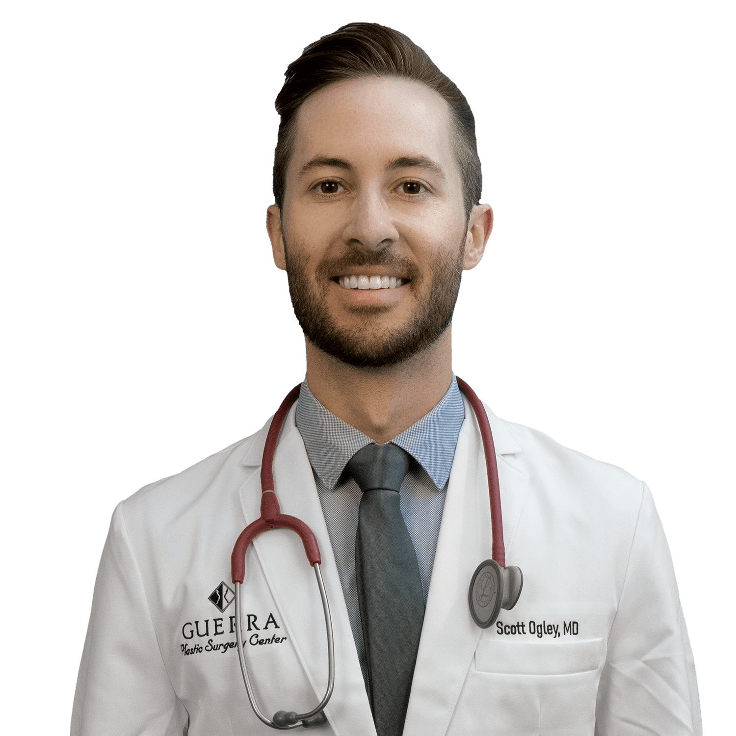 Dr. Scott Ogley in lab coat with stethoscope